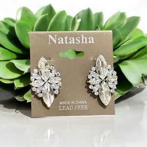 Natasha floral bridal marquise shape stones silver-toned metal post earring